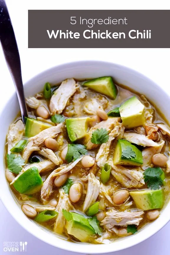 Creamy 5-ingredient white chicken chili in a bowl topped with cilantro