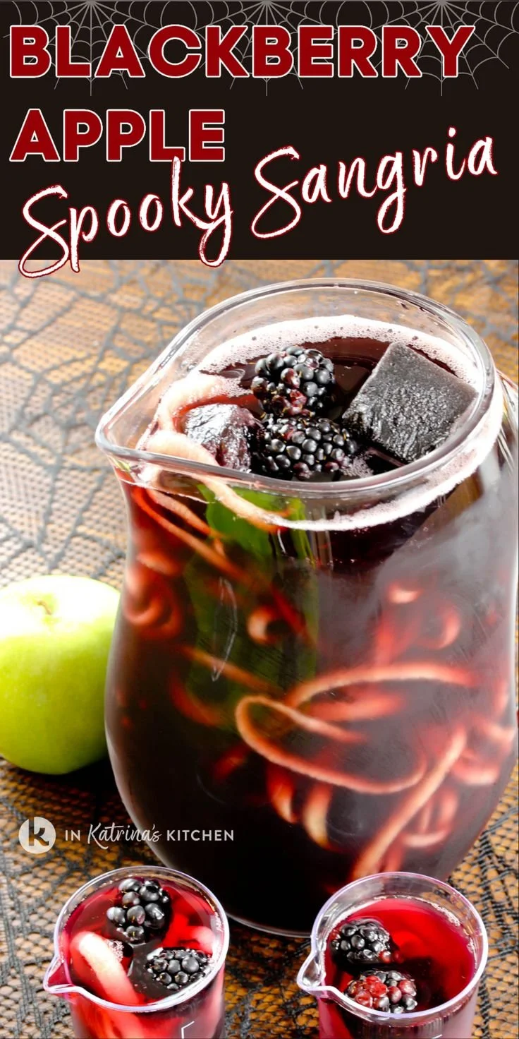 Blackberry Apple Spooky Sangria with spiralized apples for Halloween
