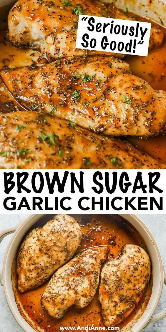 Brown Sugar Garlic Chicken Breasts served on a plate with herbs and spices.