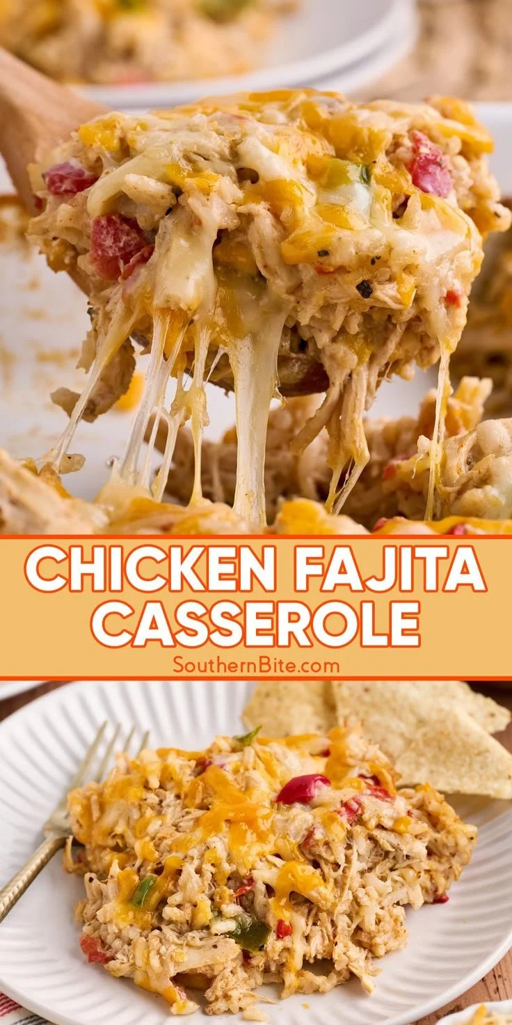 Delicious chicken fajita casserole with colorful peppers and seasonings