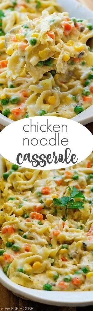 Delicious Chicken Noodle Casserole baked to perfection