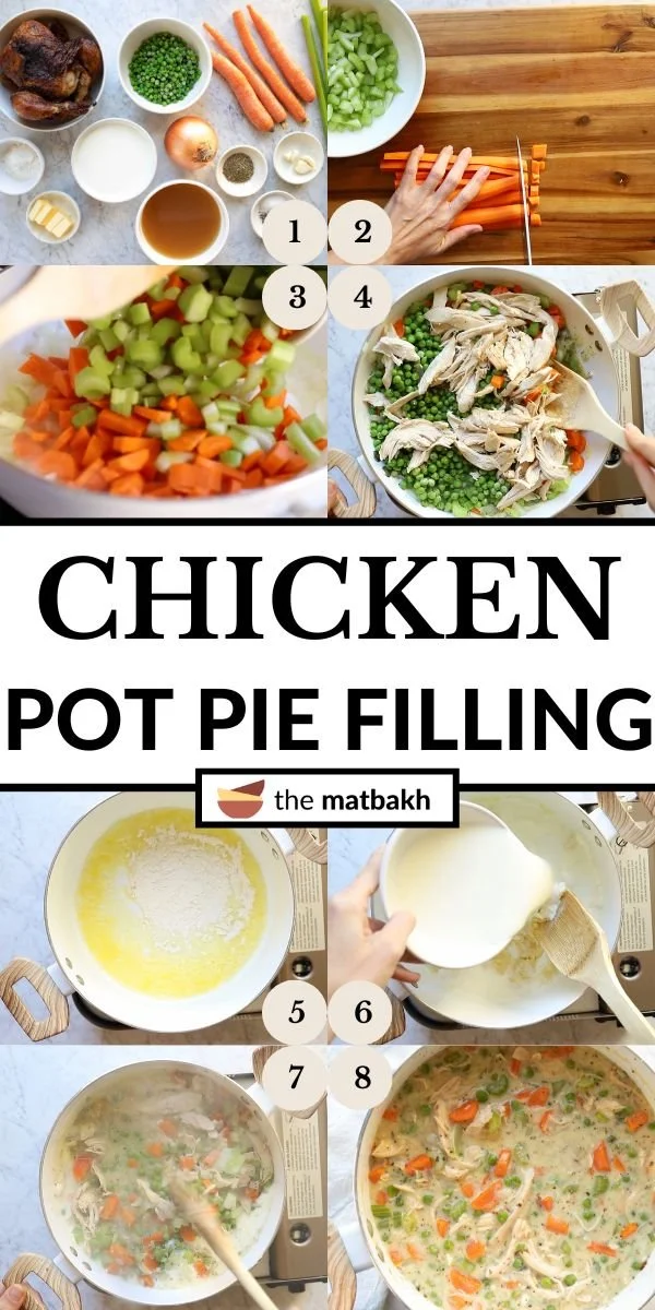 Delicious homemade chicken pot pie filling with vegetables and herbs