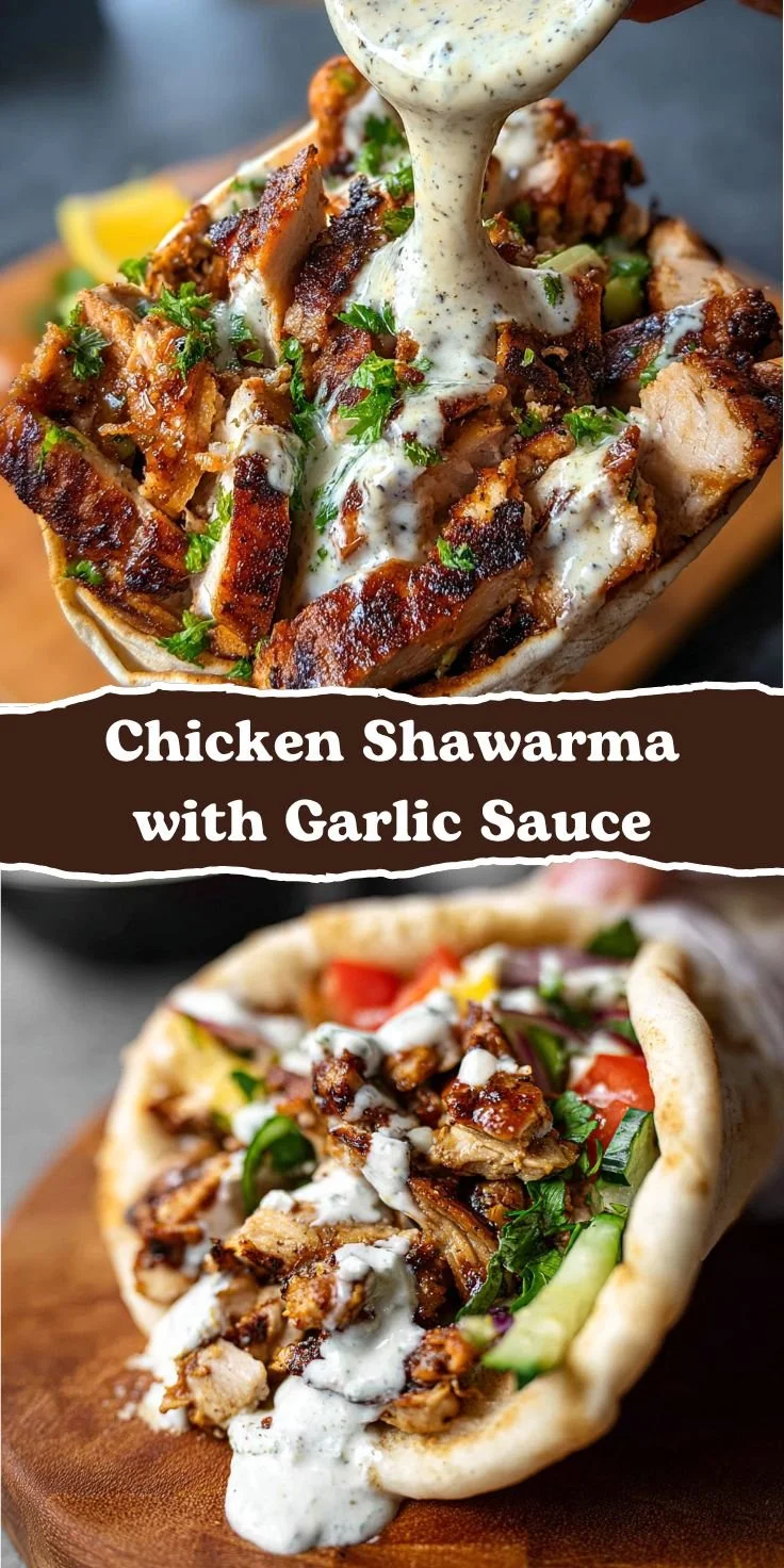 Delicious Chicken Shawarma with Garlic Sauce served in pita