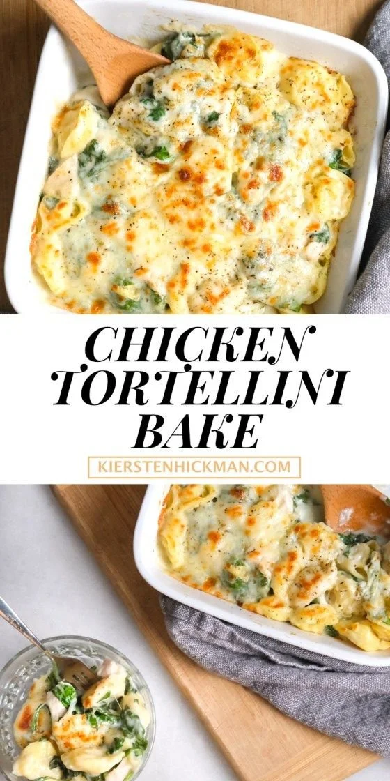 Delicious Chicken Tortellini Bake served in a cozy setting for two.