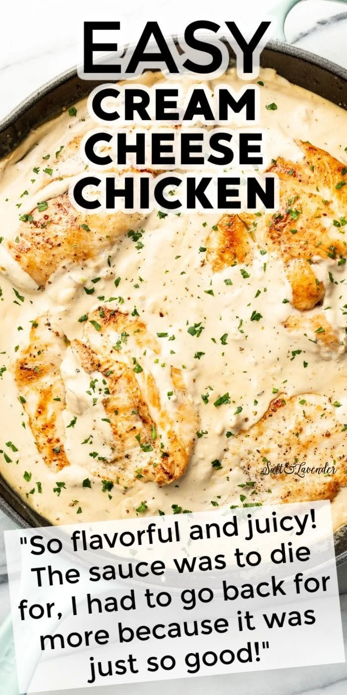 Delicious cream cheese chicken served with herbs and vegetables.