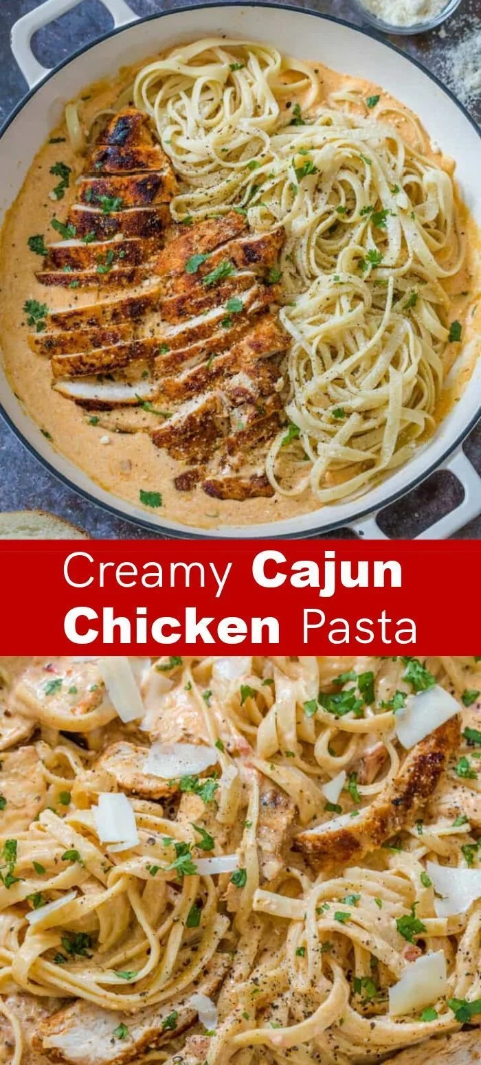 Creamy Cajun pasta served in a bowl garnished with parsley