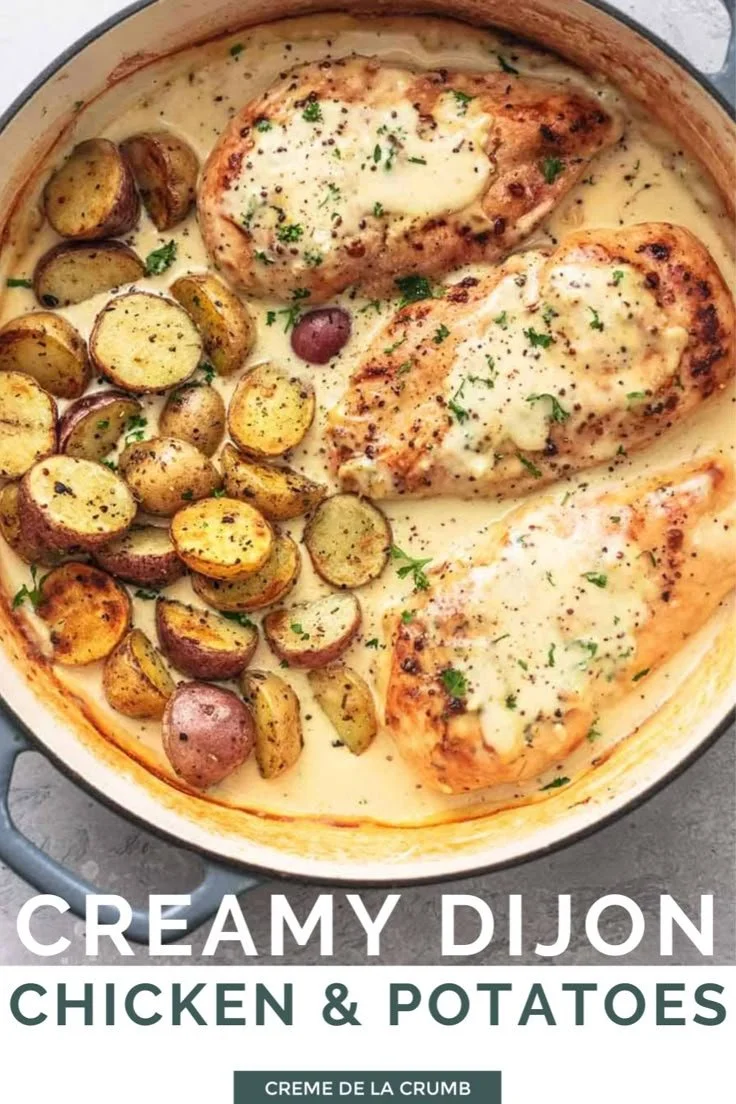 Creamy Dijon Chicken served with tender potatoes for a hearty meal