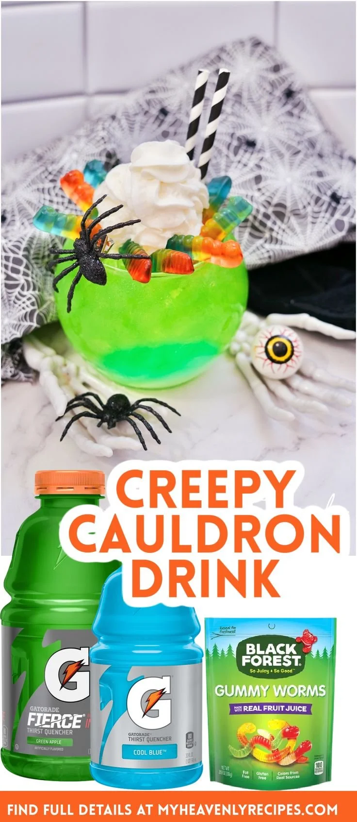 Creepy non alcoholic Halloween drink with spooky decorations