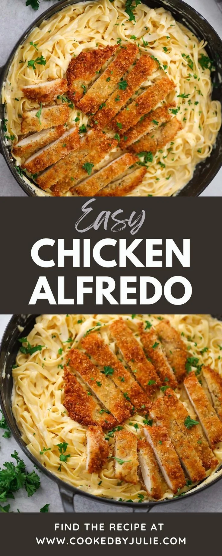 Creamy Easy Chicken Alfredo pasta dish with parmesan cheese