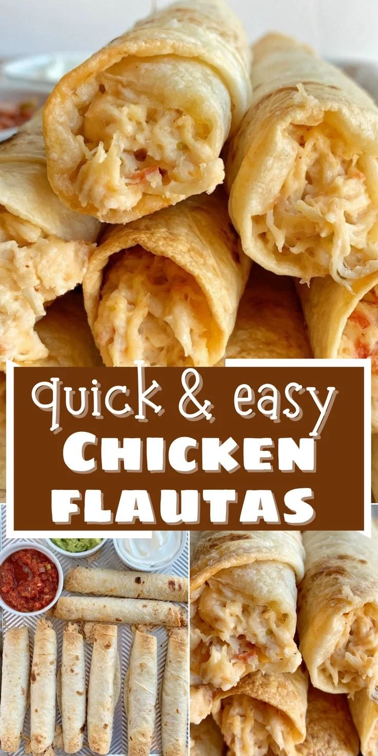 Crispy chicken flautas served with salsa and guacamole