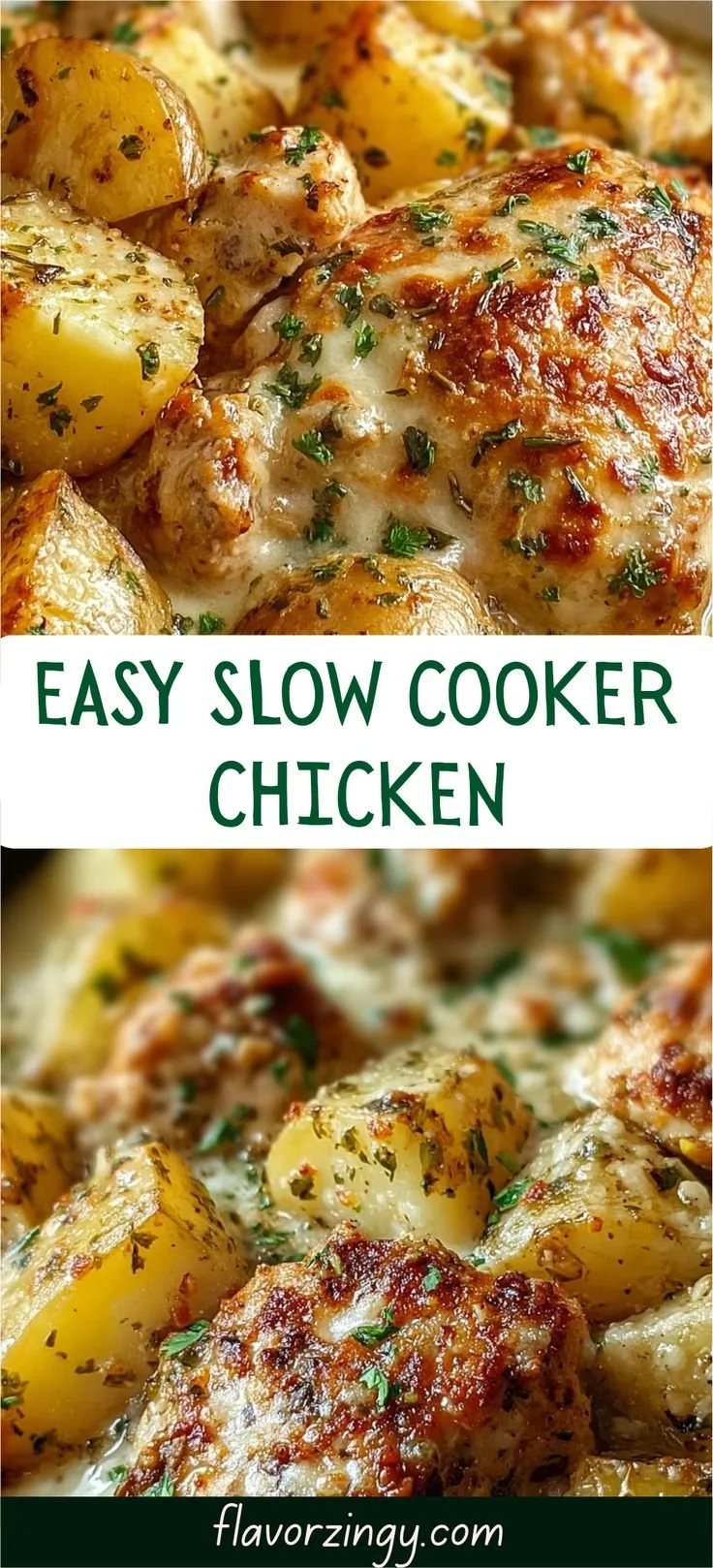 Delicious crockpot chicken and potatoes served in a bowl