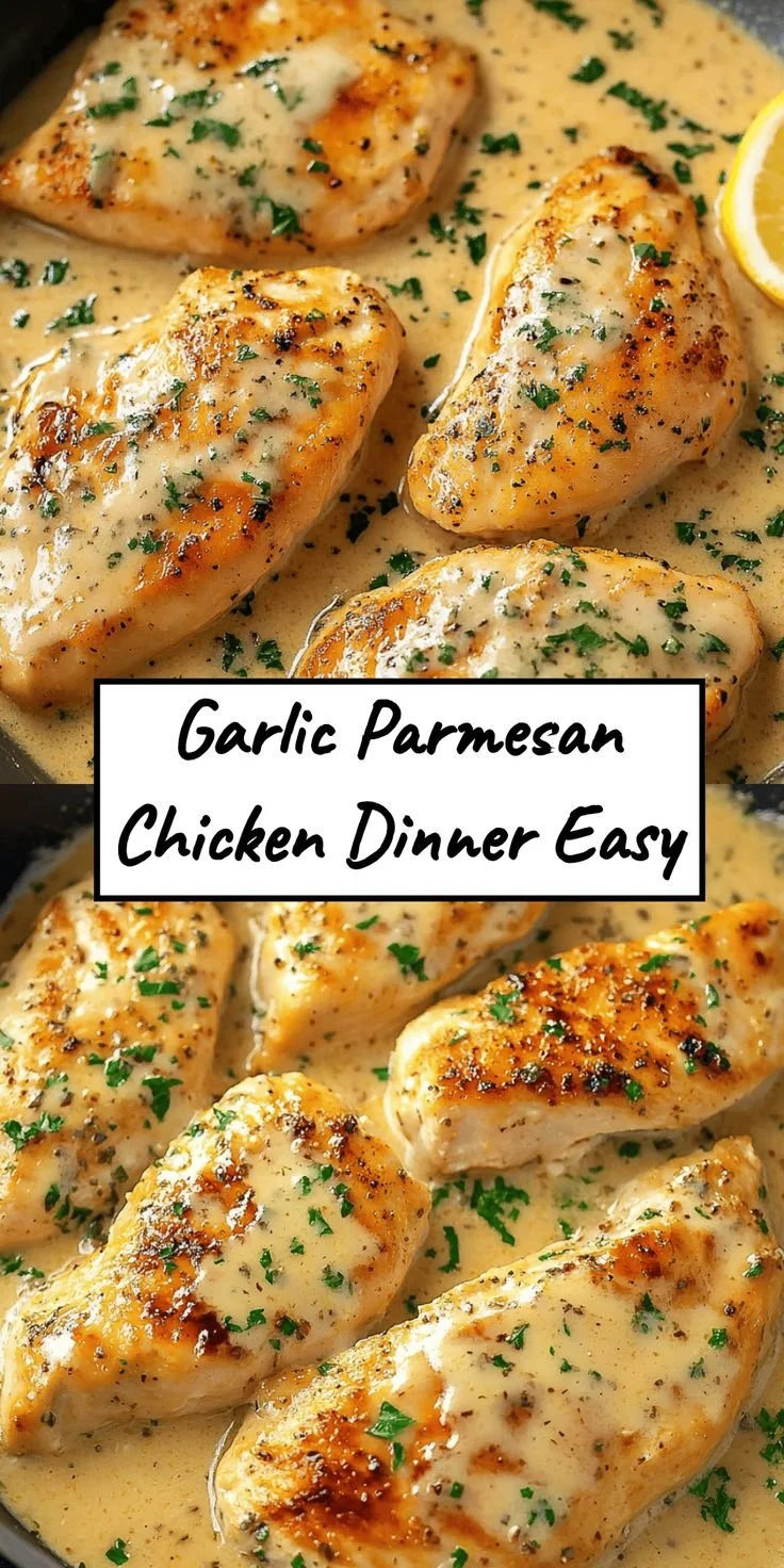 Delicious Garlic Parmesan Chicken served on a plate with herbs