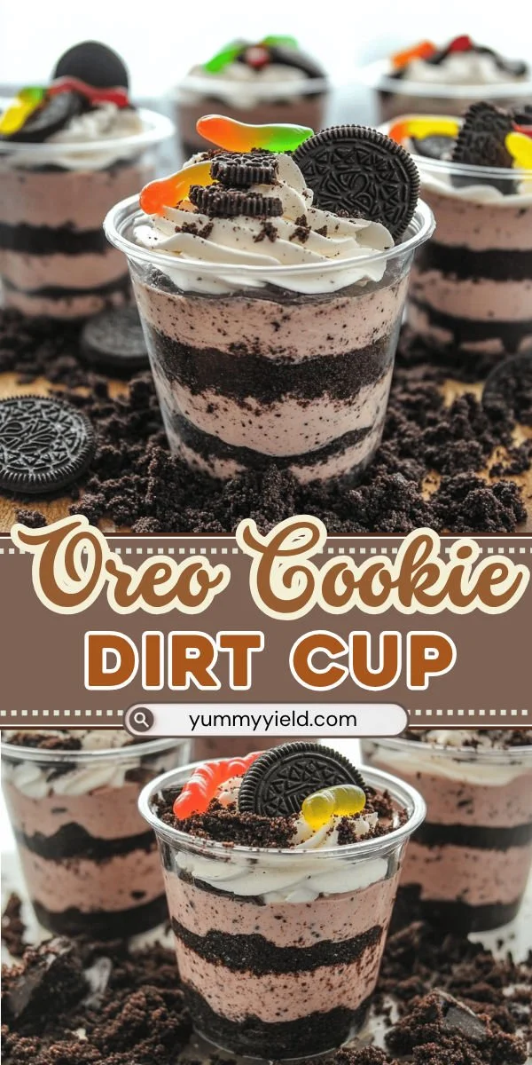 Delicious Oreo cookie dirt cup dessert with chocolate and cream layers