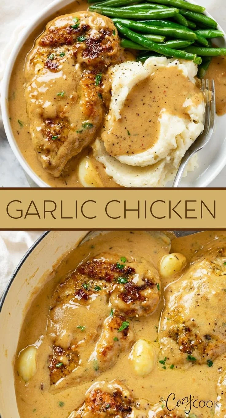Delicious Garlic Chicken served with herbs and spices
