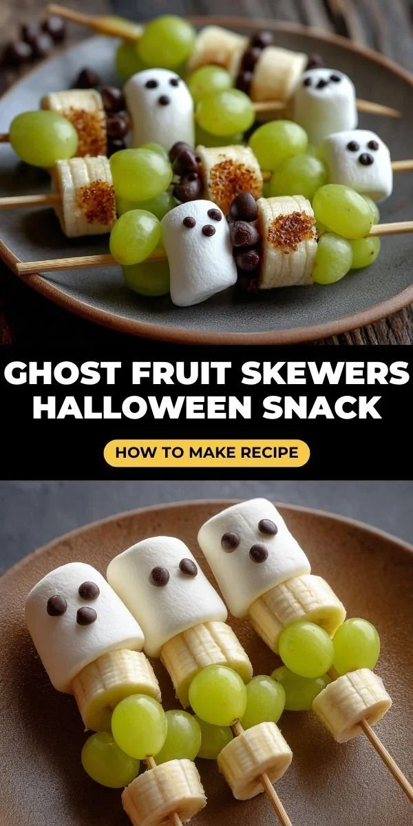 Halloween ghost fruit skewers with spooky designs for a festive snack