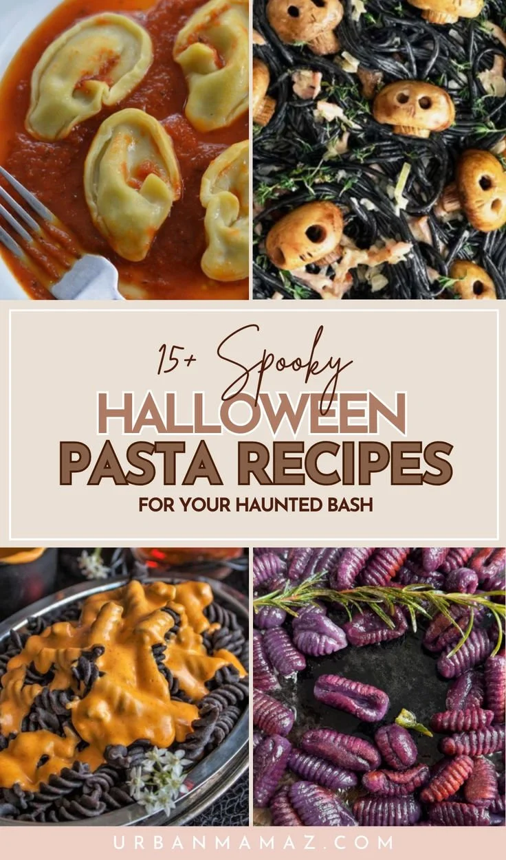 Colorful Halloween pasta dishes perfect for a spooky-themed dinner party.
