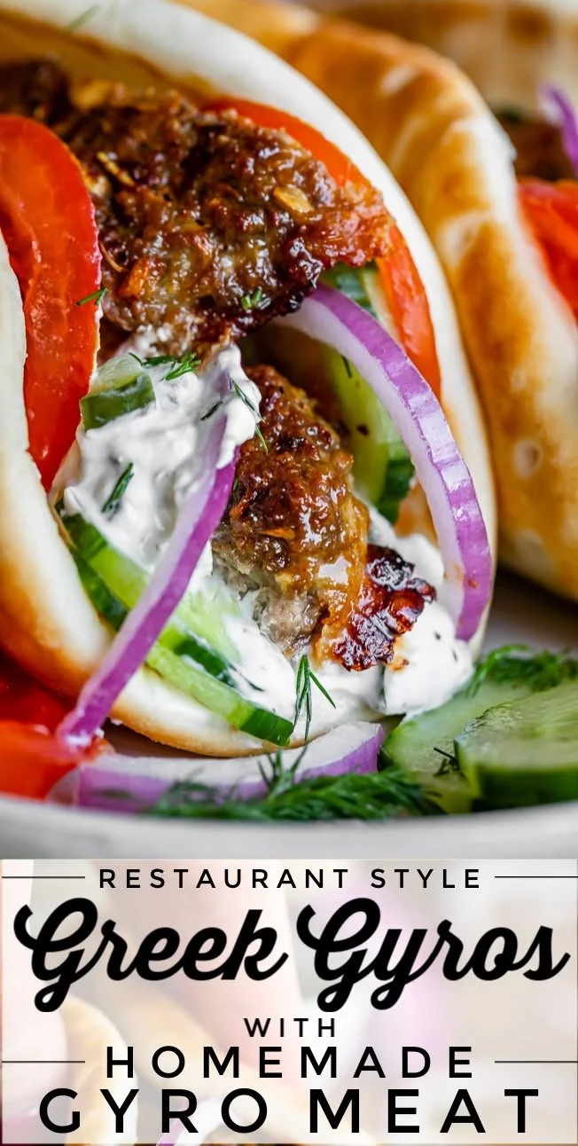Delicious homemade gyros with seasoned gyro meat ready to serve.