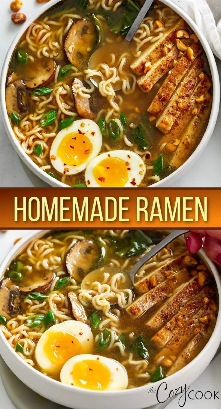 Bowl of delicious homemade ramen with toppings