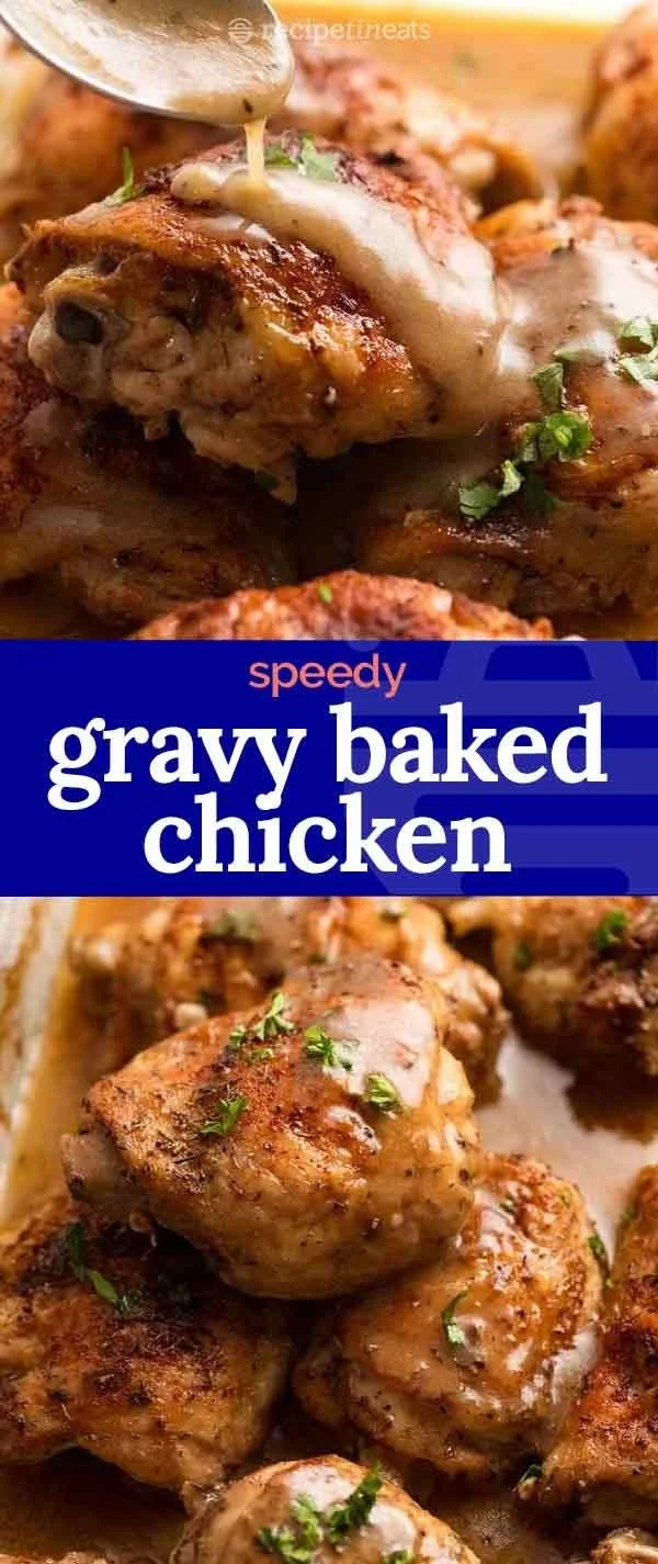 Last minute gravy baked chicken thighs and drumsticks with savory gravy sauce