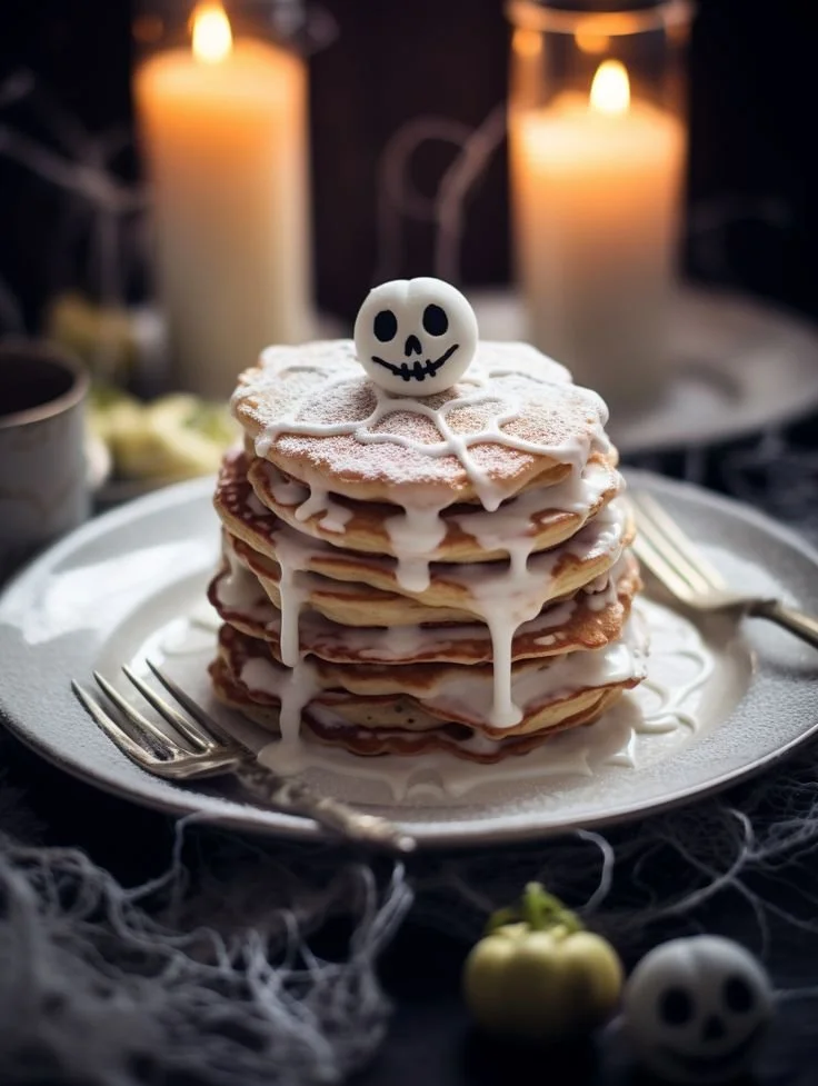 Delicious Halloween pancakes with lemonade flavor for a spooky brunch