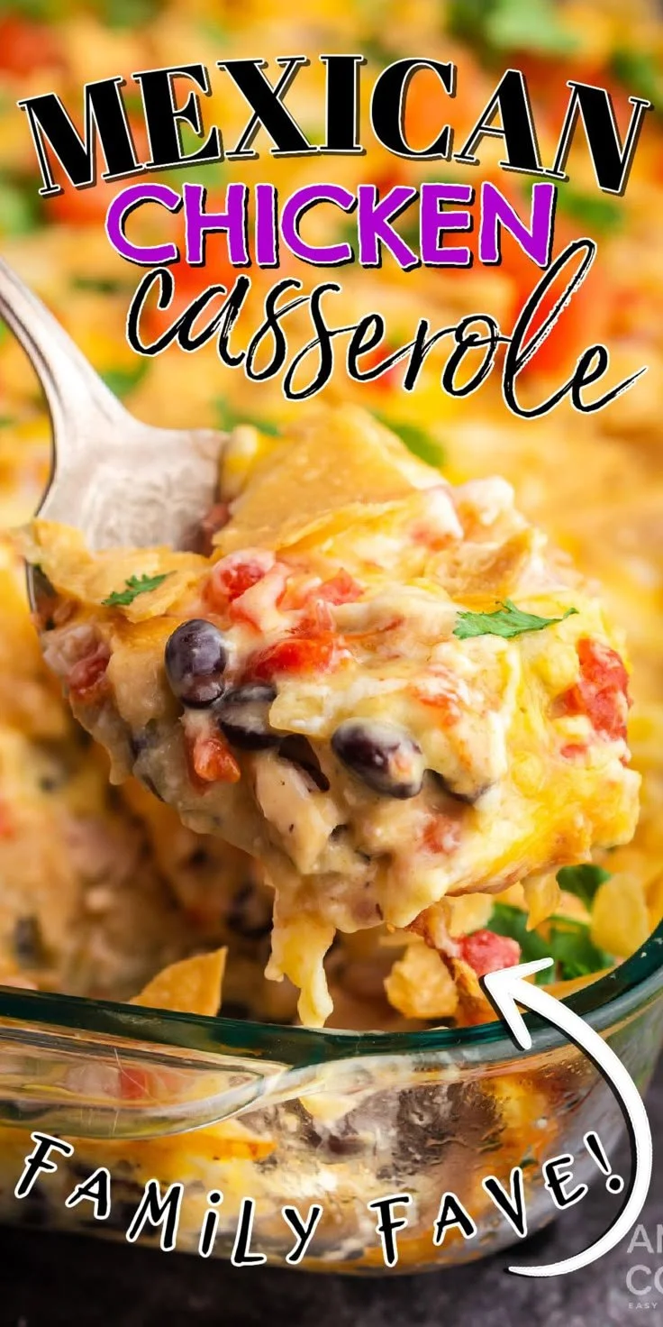 Delicious Mexican Chicken Casserole topped with cheese and fresh ingredients