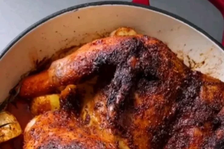 Deliciously roasted chicken served on a plate for weekend dinner