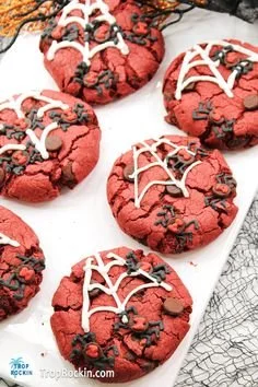 Red Velvet Halloween Cookies decorated for spooky celebrations
