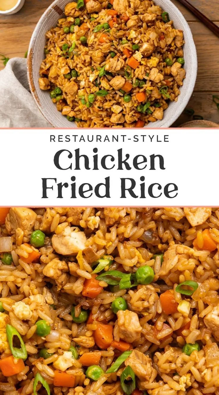 Delicious restaurant-style chicken fried rice with vegetables and chicken