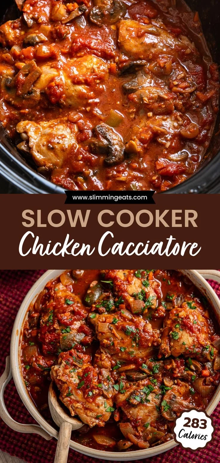 Slow Cooker Chicken Cacciatore with mushrooms and green bell pepper