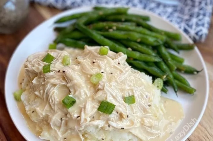 Slow Cooker Chicken and Gravy served with mashed potatoes