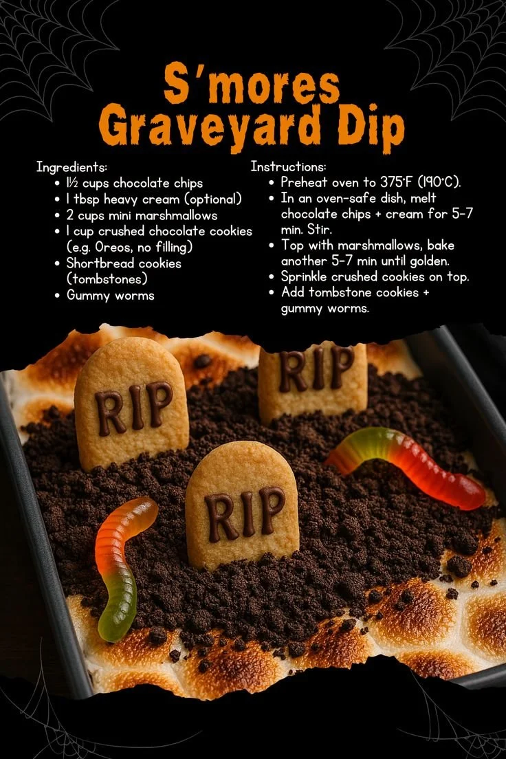 Spooky S’mores Dessert Dip served in a festive bowl for Halloween parties